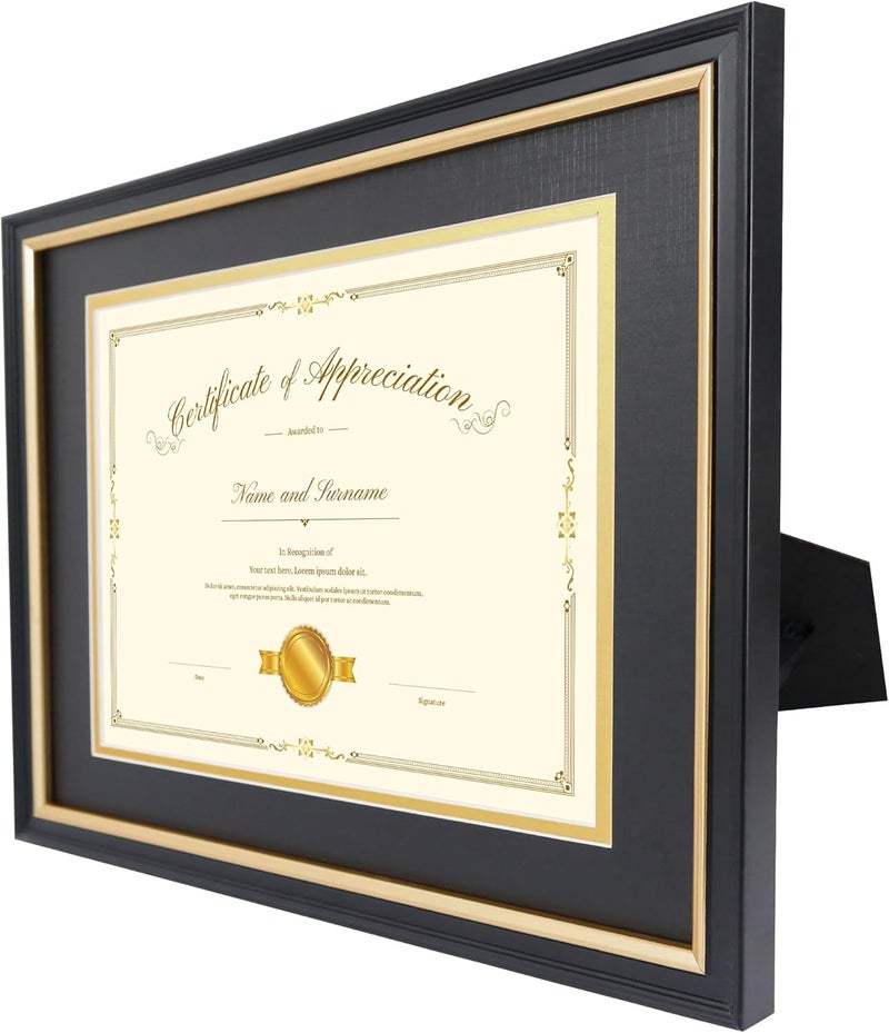 Hodeframe 11x14 Certificate Frame for 8-1/2x11 Diploma/Certificate/Document/Picture with Black and Gold Mat,8.5x11 Solid Wood Degree Frame, Real Glass，Wall Display and Tabletop - Image 5